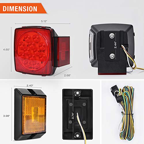 Nilight 2PCS Square LED Trailer Light Kit Low Profile Submersible IP68 Stop Turn Tail Side Marker License Lamps for 12V Ut...