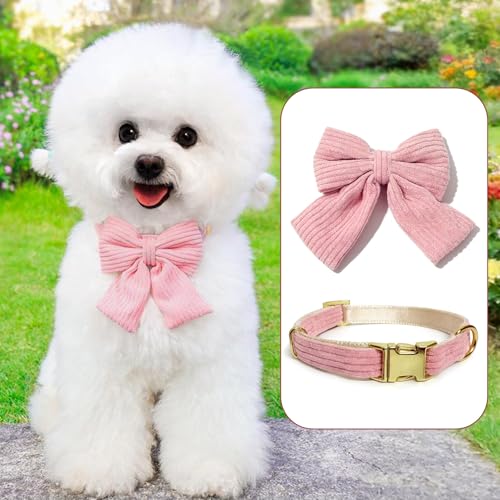 Cute Small Dog Harness Collar and Leash Set with Detachable Bowtie, Adjustable Dog Harness Collar and Leash Set with Secur...