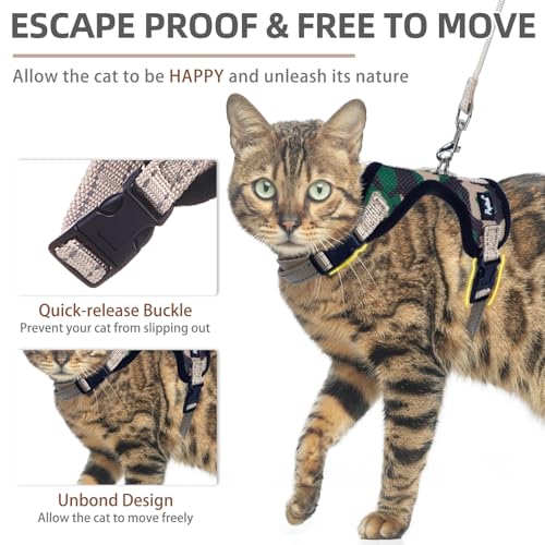 PUPTECK Cat Harness and Leash Set Escape Proof, Reflective Adjustable Soft Mesh Kitten Vest Harness for Walking Travel, Ca...