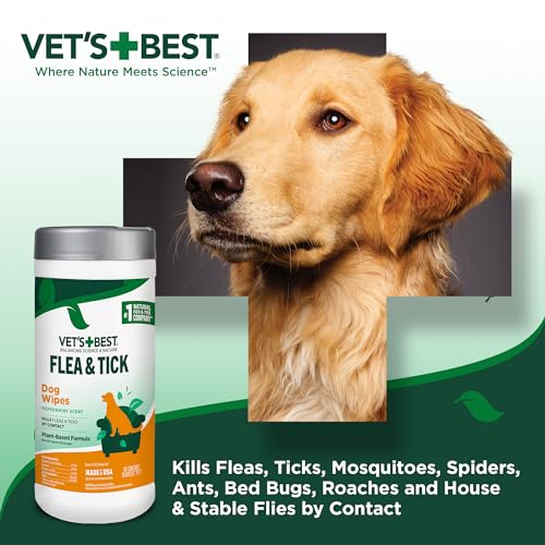Vet’s Best Natural Flea and Tick Wipes for Dogs, Plant-Based Wipes for Flea and Tick Prevention Certified Essential Oils, ...