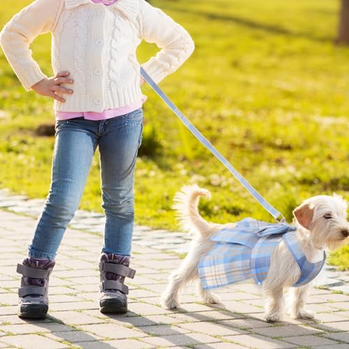 Potchen 4 Pcs Cute Plaid Dog Dress Set with Bow Tie Harness & Leash for Small Dogs, Puppy Clothes for Girls Outfits(S,Ligh...