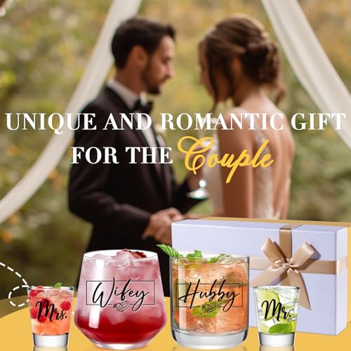 JOVGANK Wedding Gifts for Couples 2026, Bridal Shower Gifts, His and Hers Glass, Mr and Mrs Shot Glass, Hubby and Wifey Gi...
