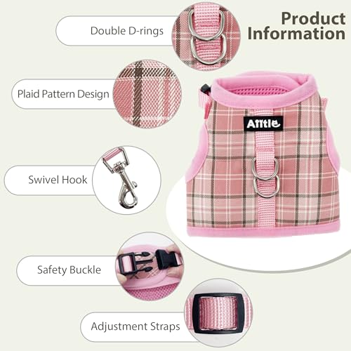 AIITLE Adjustable Bunny Harness & Leash Set - Soft Mesh Liner, Comfort Fit Plaid Pattern Vest with Magic Tape Design, Port...