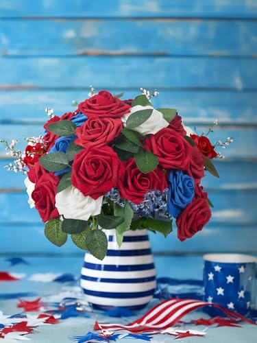 InnoGear Artificial Flowers, 50 Pcs Dark Red Foam Fake Roses Bulk with Stems for Mother's Gift Decoration Celebration DIY ...