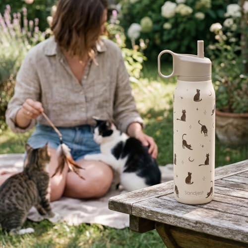 Cat Stainless Steel Water Bottle with Twist Lid 20oz, Travel Insulated Water Bottles for Sports & Gym, Gift for Women Girl...