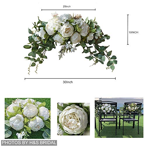 H&S BRIDAL Wedding Arch Flowers, 30 Inch Rustic Artificial Floral Swag for Door Lintel, Green Leaves Rose Peony Sunflowers...