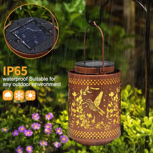 Hummingbird Solar Lanterns Garden Decor Birthday Gifts for Women Mon Grandma Metal Hanging Solar Lights Waterproof Outdoor...