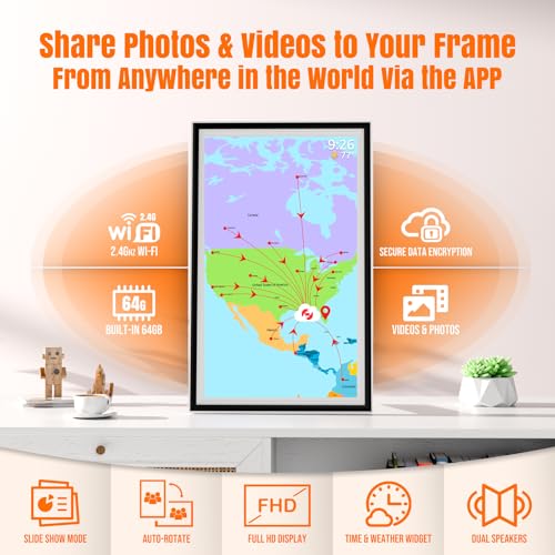 KPKUE Smart WiFi Digital Picture Frame - 15.6-inch Full HD Touchscreen, 64GB Electronic Photo Frame Wall Mountable for Hom...