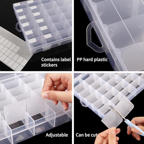 OUTUXED 2 Pack 36 Grids Clear Plastic Bead Organizer Box, Fishing Tackle Box Compartment Organizer with Adjustable Divider...