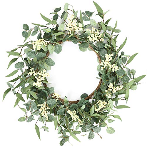 Pinkpum 20'' Eucalyptus Wreath for Front Door, Porch, Window - Green Decor for Home, Farmhouse - Spring, Summer, Fall, All...