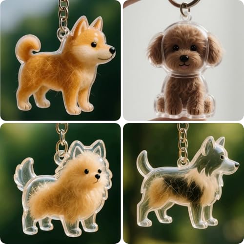 Dog Hair Collector Keychain Charm Memorial Storage Box, Dog Shape Pet Hair Memorial Bottle, DIY Pet Furs Collection Capsul...