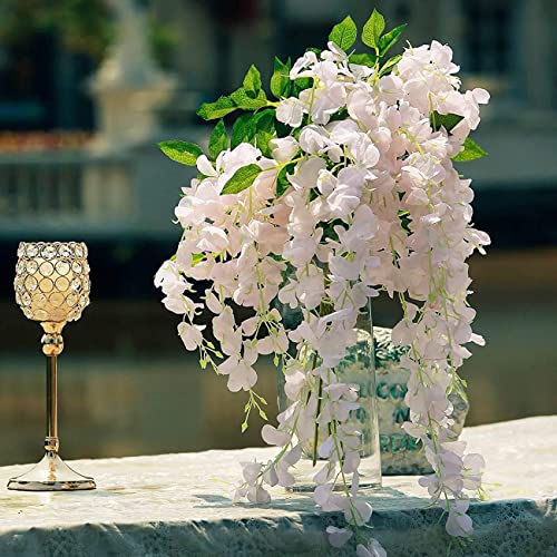NEOONES 12 Pack Wisteria Flower Vines Garland, 3.75 Feet Artificial Flower Strings, Fake Hanging Flowers, Silk Wisteria Ga...