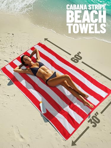 Utopia Towels Pack of 4 Cabana Beach Towels, Oversized 30 x 60 Inches Cotton Beach Towel Set, Smooth Ring Spun Texture for...