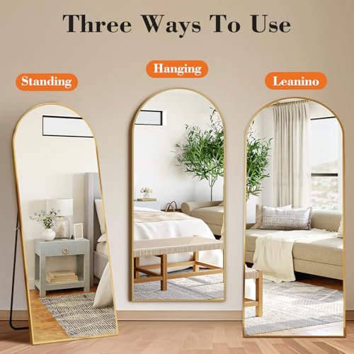 DUMOS 63.6"x20.6" Arched Full Length Mirror with Stand Floor Free Standing Aluminum Frame for Bedroom Body Hanging Leaning...