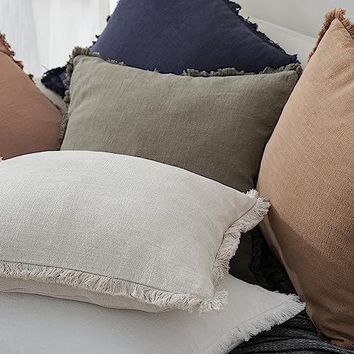 Foindtower Set of 2 Decorative Linen Fringe Throw Pillow Covers Cozy Boho Farmhouse Cushion Cover with Tassels Soft Accent...