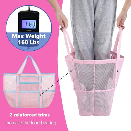 Fammart Mesh Beach Bag with Zipper, Large Beach Tote for Women, Toys Pool Swim Bag Travel Vacation Cruise Essentials