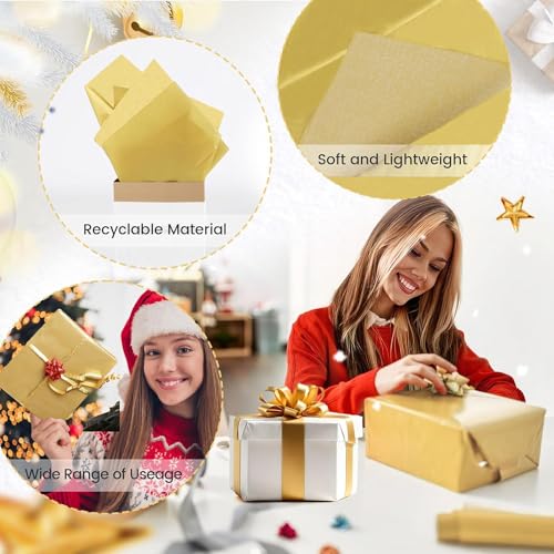 Gold Tissue Paper for Gift Bags - 30 Sheets of Gold Wrapping Tissue Paper Bulk Packaging Paper for Weddings Birthday DIY P...