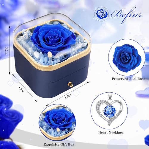 Beferr Gifts for Mom Preserved Real Blue Rose with Necklace Eternal Roses Forever Flowers for Delivery Christmas Anniversa...