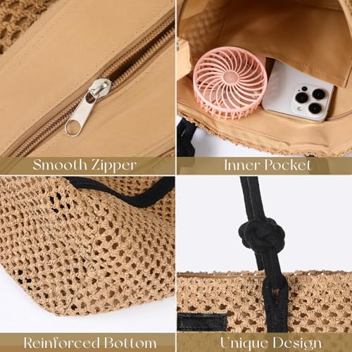 Straw Bags For Women, Crochet Beach Bag Large Woven Shoulder Purse Handbag, Beach Tote Straw Bag for Summer Vacation