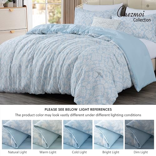 Chezmoi Collection Ivy Floral Medallion Comforter Set Twin Size, 2-Piece Blue/White Floral Printed Lightweight Bedding Com...