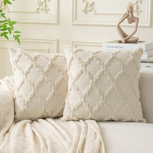 Cozoomy Set of 2 Soft Moroccan Throw Pillow Covers 18x18 Inch Plush Boho Decorative Pillow Cover Accent Cushion Case for C...