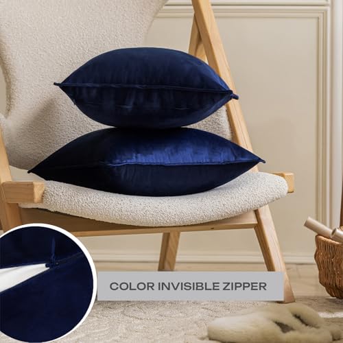 JIAHANNHA Velvet Navy Blue Throw Pillow Covers 18x18 Inches Pack of 2 Soft Decorative Square Cushion Covers for Couch Sofa...