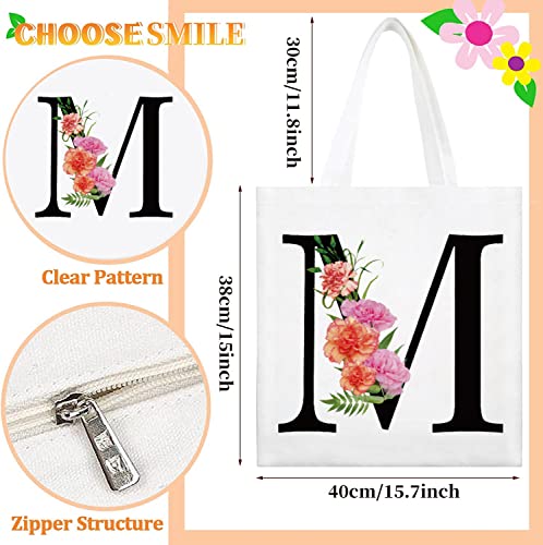 Sanuurfky Letter Initial Canvas Tote Bag Personalized Present Bag Gift for Mother's Day Bridesmaids Bride Birthday Wedding