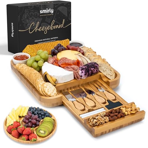 SMIRLY Charcuterie Large Bamboo Cheese Board Set for Serving - House Warming Gifts for New Home, Wedding, Bridal Shower & ...