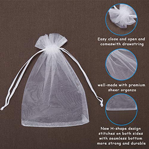 WenTao 100PCS 4x6 (10x15cm) White Sheer Organza Bags for Wedding Favor With Drawstring, Premium Jewelry Pouches Party for ...