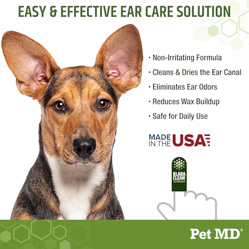 Pet MD Dog Ear Cleaning Wipes – Otic Cleanser for Dogs, Soothing Ear Care with Aloe Vera & Eucalyptus, Finger Wipes, 50 Count