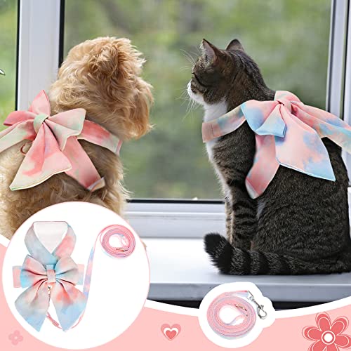 2 Sets Bow Tie Small Dog Harness and Leash Set Cute Dog Puppy Harness Adjustable Soft Mesh Dog Vest for Puppies Cat Pet Wa...