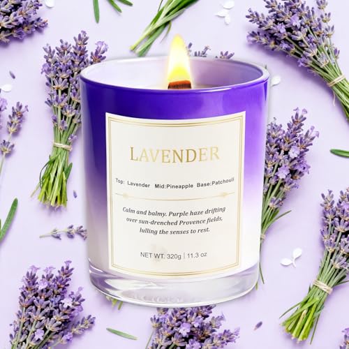 Lavender Candle Gift Set – 2 Pack Wood Wick Soy Wax Scented Candles with Gift Boxes, Long Lasting Relaxing Aromatherapy Ca...