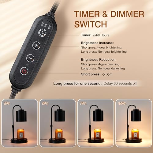CASTLELIFE Candle Warmer Lamp with Timer & Dimmer, Height Adjustable Electric Wax Melt Warmer for Jar Candles, Gifts for M...