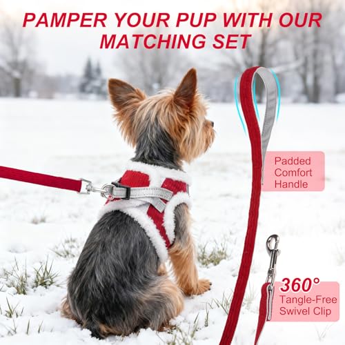 BEAUTYZOO Plush Dog Harness for Small Dogs, No Pull Dog Harness and Leash Set, Soft Fleece Escape Proof Puppy Vest Harness...