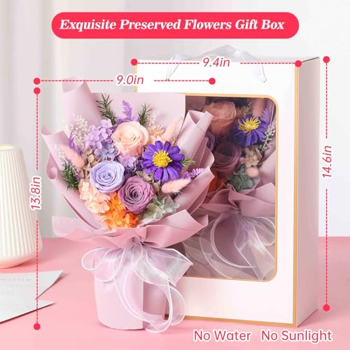 Jtoder Forever Flowers for Delivery, Preserved Flower Bouquets, Long Lasting Purple Roses, Gifts Bouquet for Mother Wife G...
