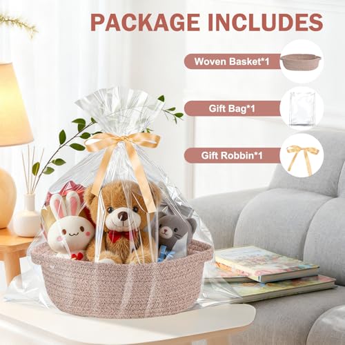LWYMX Basket for Gifts Empty, Small Woven Basket with Bags and Ribbons, Baby Toy Baskets with Handles, Wicker Storage Bin ...
