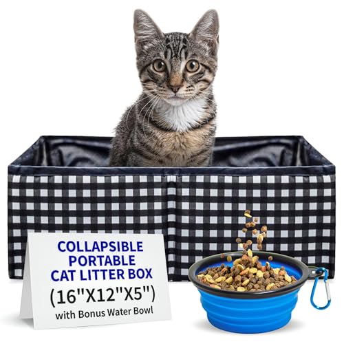 Pet Fit For Life - Vibrant Collapsible Travel Cat Litter Box - Portable, Foldable, Compact Design with Bonus Water Bowl - ...