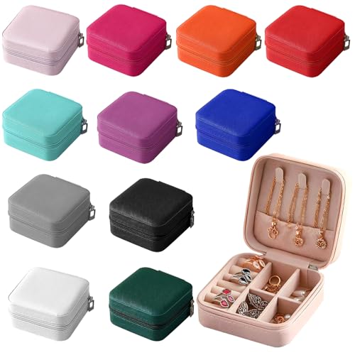 12 Pack Jewelry Box for Women, Mini Jewelry Travel Case PU Leather Organizer Box Small Portable Storage Holder for Womens ...