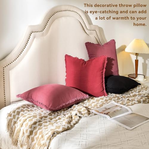 AmHoo Pack of 2 Linen Pillow Covers with Tassels Fringed Decorative Rustic Natural Throw Pillowcase Cushion for Couch Sofa...