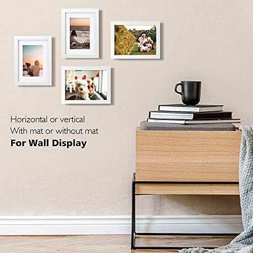 KINLINK 6x8 Picture Frame White Set of 4, Wooden Photo Frames Matted 4x6 with Plexiglass for 4x6 with Mat or 6x8 without M...