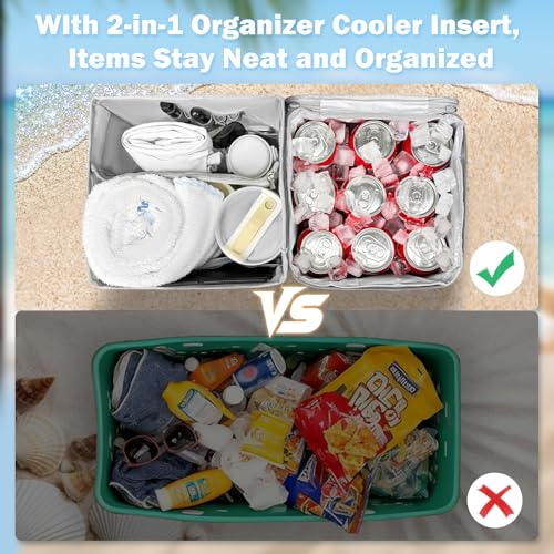 XYFuuee 2-in-1 Cooler Organizer Insert for X Large Bogg Bag Accessories, PEVA Portable Leak-Proof Ice Chest, Lightweight M...