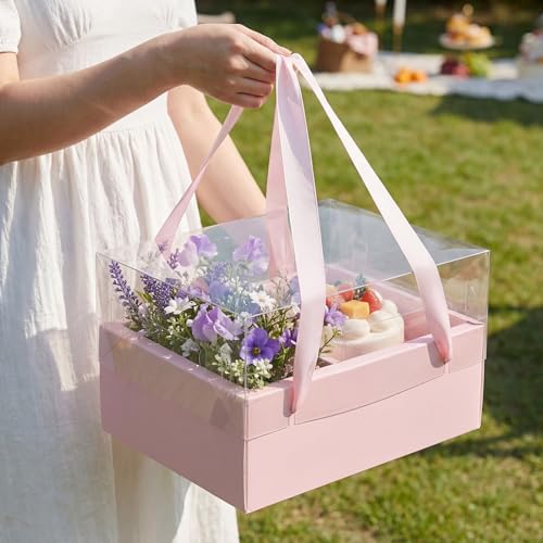 Qinyoung 12 Sets Mother's Day Flower Gift Box Cake Flower Gift Boxes with 12 Pcs Transparent PVC Cake Boxes Mother's Day B...