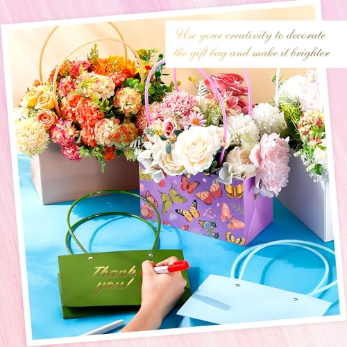Geyoga 12 Pcs Mother's Day Flower Bags Boxes for Arrangements Kraft Paper Floral Wrapping with Handle Waterproof for Gradu...