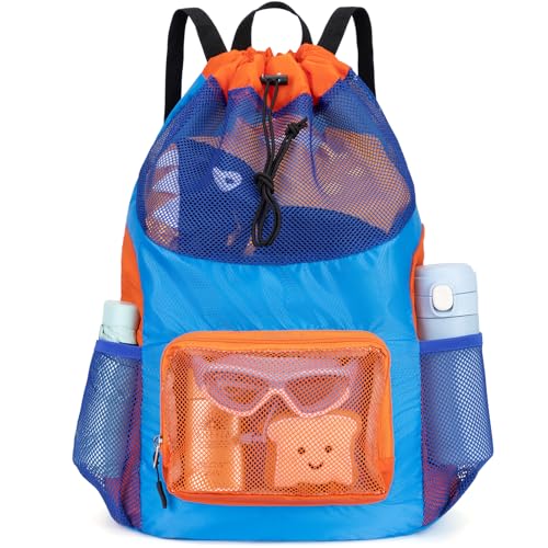 Veious Swim Bag for Kids Mesh Beach Backpack for Boys Lightweight Drawstring Beach Bag Swimming Pool Sports Gym String Bag...