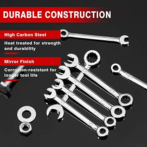 SPEEDWOX Mini SAE Ignition Wrench Set 10 Pcs 5/32"-7/16" Standard Small Wrench Set Combination Wrenches Open and Box End S...