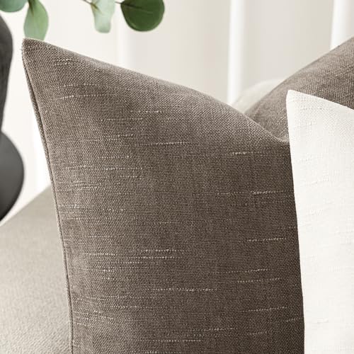 Foindtower Pack of 2 Soft Textured Throw Decorative Pillow Covers Square Accent Solid Cushion Cover Cozy Farmhouse Pillow ...