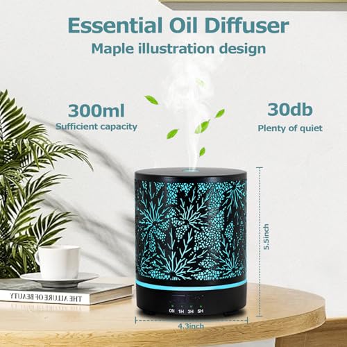 Essential Oil Diffuser Metal Aromatherapy Oil Diffusers for Large Room,Maple Leaf Pattern Ultrasonic Cool Mist Diffuser wi...