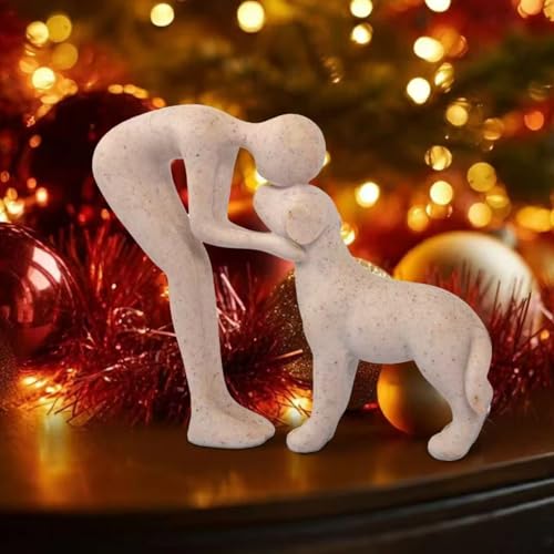 FriyGardcn Dog Sculpture Home Decor Cute Man and Dog Statue Decoration for Office、Living Room、Bedroom、Home， Memory Gifts f...
