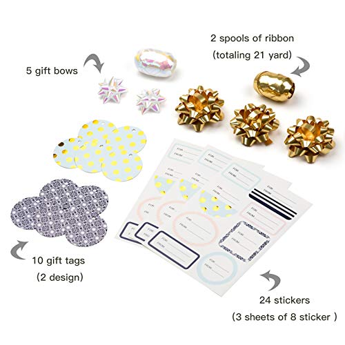 MAYPLUSS Wrapping Paper Set - Mini Roll with Bow & Ribbon & Gift Tags & Stickers - 17 inch X 120 inch Per roll - Pink Gold...