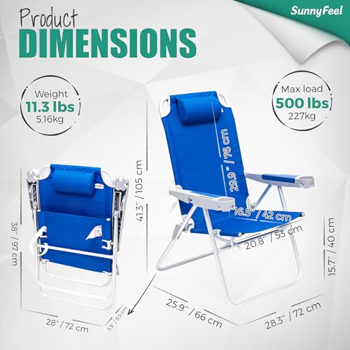 SUNNYFEEL Oversized Tall Folding Beach Chair Lightweight, 17" Portable Sand Chair for Adults Heavy Duty 500 LBS with Cup H...